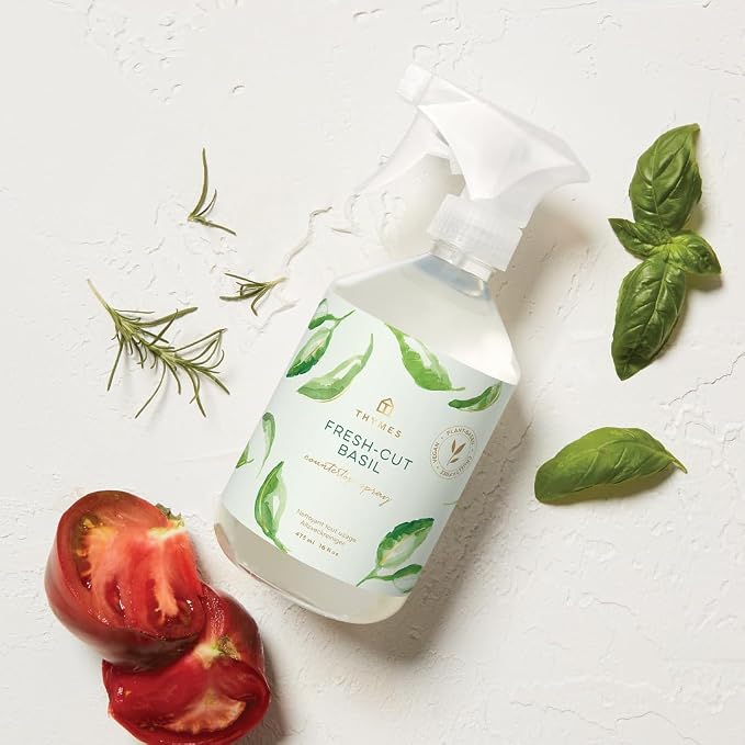 Thymes Countertop Spray - Counter Cleaner Spray - Household Cleaning Supplies (Fresh-Cut Basil, 16.5 fl oz) (Pack of 2)