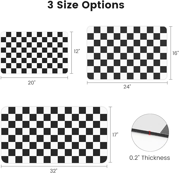 Checkered Dish Mat for Kitchen Coffee Station, 16" x 24" Black | Quick Drying & Absorbent Mat for Coffee Bar Espresso Machine Countertops Accessories