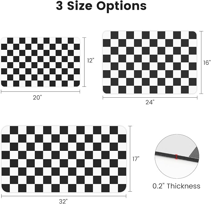 17" x 32" Checkered Dish Drying Mat for Kitchen Counter, Absorbent Coffee Bar Mat for Espresso Machine Coffee Countertops Accessories, Black