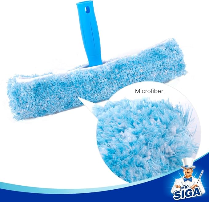 MR.SIGA Professional Window Squeegee & Microfiber Window Scrubber, 10 inch | 2 in 1 squeegee window cleaner tool
