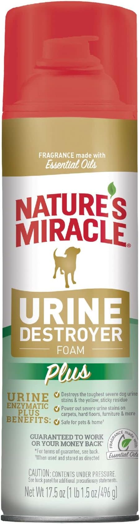 Nature's Miracle Dog Urine Destroyer Plus Foam, Enzymatic Cleaner, 17.5 oz | Destroys the Toughest Dog Urine Stains, Foam Penetrates Into the Carpet, Safe For Pets and Home*, Fresh Scent