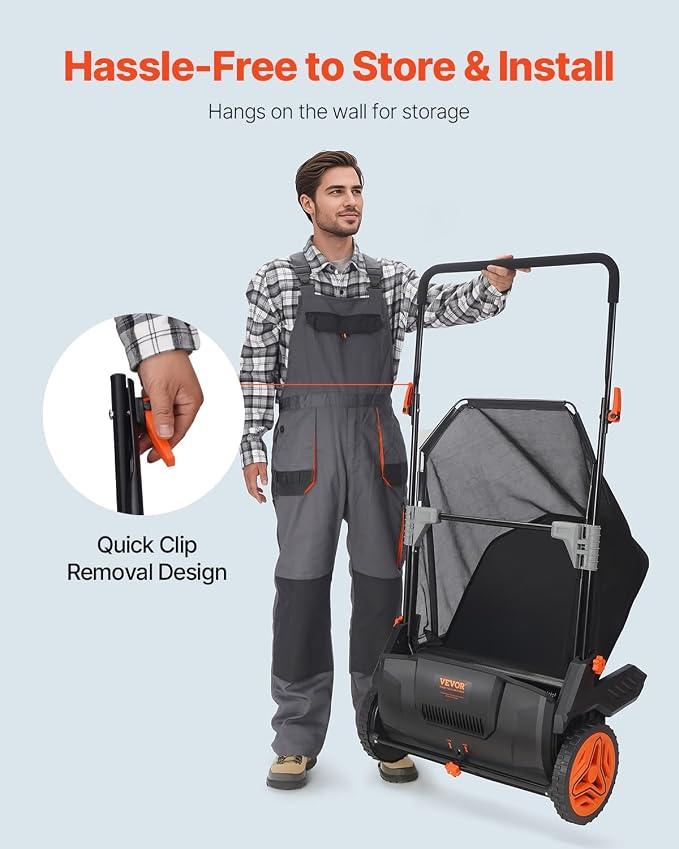 VEVOR Push Lawn Sweeper, 21inch Leaf & Grass Collector, Heavy Duty Thickened Steel Durable to Use with Large Capacity 3.5 cu. ft. Mesh Collection Hopper Bag, 2 Spinning Brushes | Adjustable Brush Height & 2 Spinning Brushes, Manual Yard Sweeper for Lea...