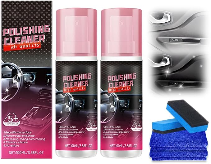 Car Interior Cleaner, 2026 New Polishing Cleaner for Interior Detailing, Car Interior Detailer Spray, Vehicle Polish Cleaners Multipurpose Cars Care Cleaners for Rubber Leather (2 PCS)
