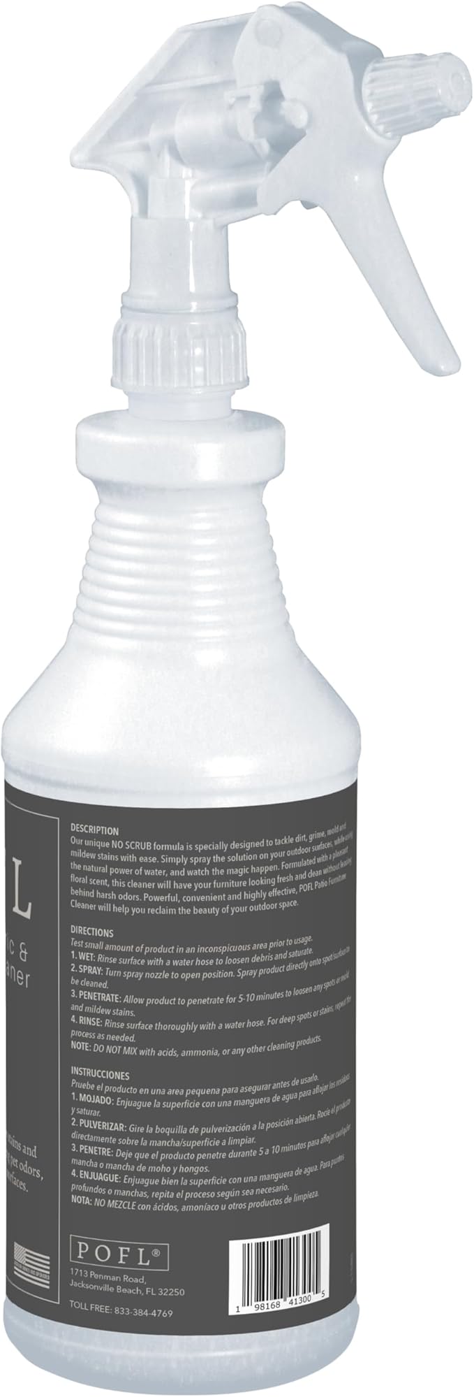 POFL Outdoor Fabric & Furniture Cleaner – Mold & Mildew Stain Remover for Patio Cushions, Sling Seating, Mesh, Canvas Awnings, Vinyl Fencing & Outdoor Surfaces – 25.36 fl oz