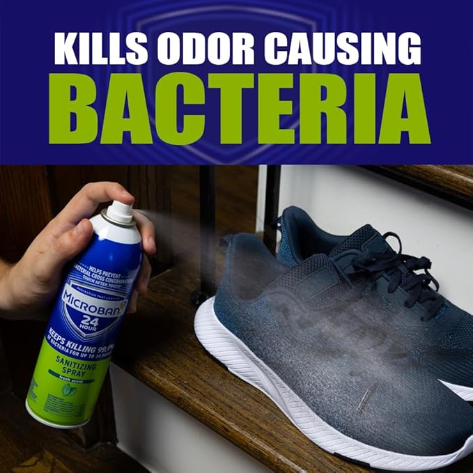 MICROBAN Sanitizing Spray, 15 oz., 2 Pack, Fresh Scent, Disinfects, Sanitizes, Eliminates Odors, and Keeps Killing 99.9% of Bacteria on Hard, Non-Porous Surfaces in Home for up to 24 Hours