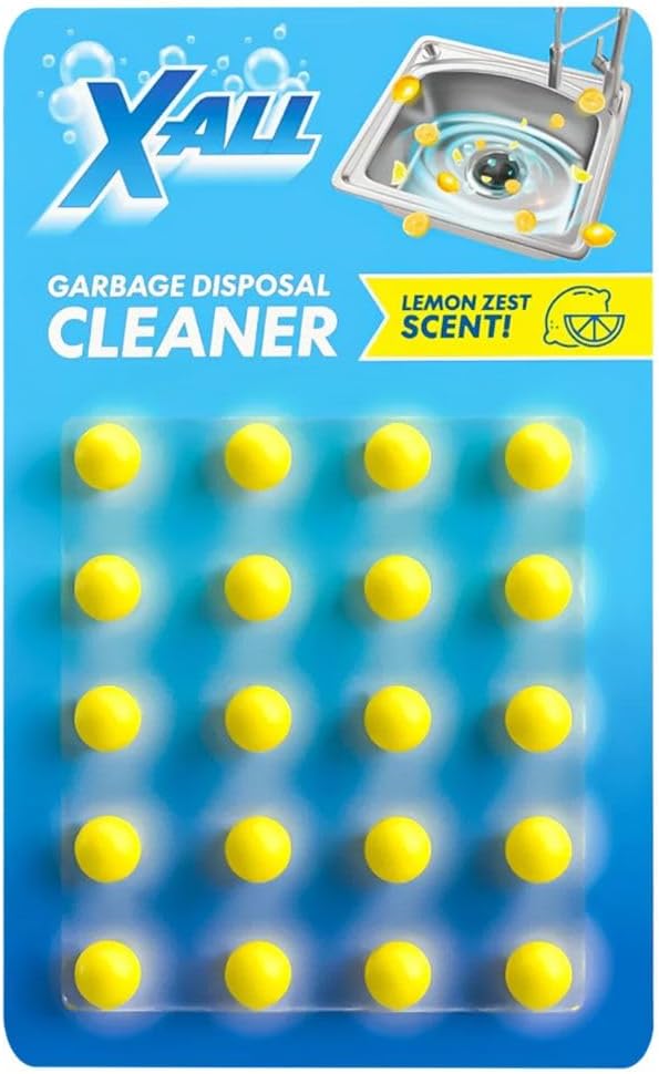 X-ALL Garbage Disposal Cleaner Deodorizer Tablets – 24 Pack, New Powerful Foaming Formula - Deep Cleaning and Odor-Eliminator with Lemon Scent - Natural Kitchen Cleaning Care