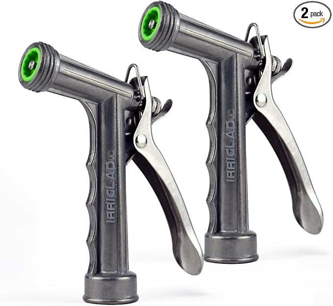 Hose Nozzle 2 Pack, Full Size Pistol Grip Water Nozzle Sprayer with Threaded Front, High Pressure Nozzle, Adjustable Spray Water Flow for Watering, Showering Pet, Washing Car, Silver