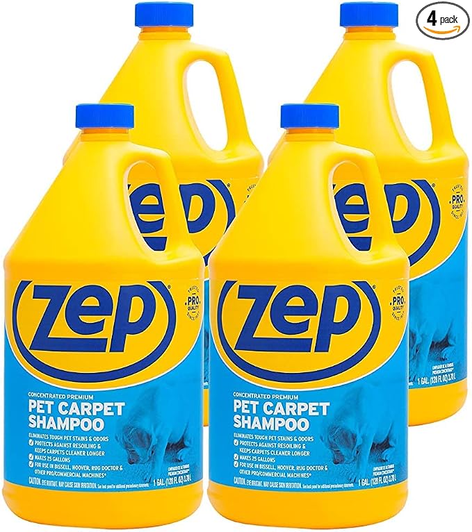 Zep Premium Pet Carpet Shampoo - 1 Gallon (Case of 4) ZUPPC128 - Concentrated Pro Formula Removes Tough Pet Stains and Odors
