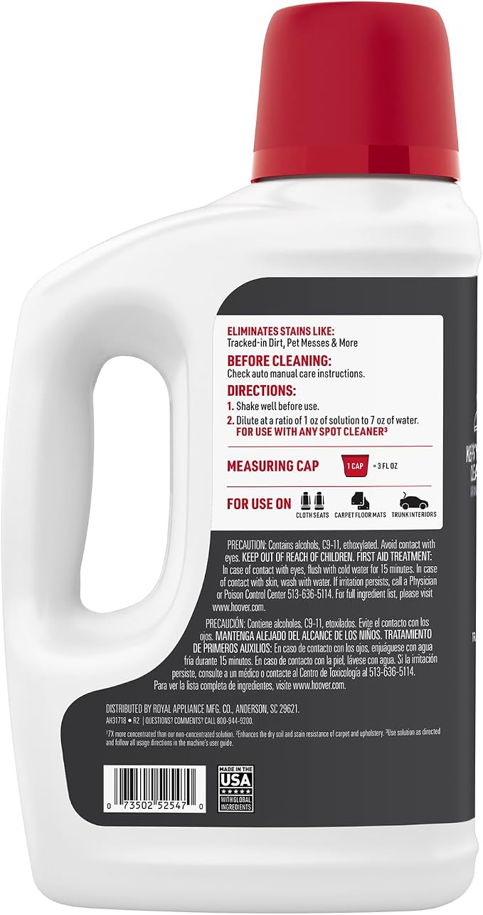 Hoover Auto Portable Spot Cleaner Solution, 64 oz., Fresh Car Scent, Car Interior Upholstery Cleaner and Protectant, Tackles Tough Stains and Pet Messes, Designed for Hoover CleanSlate Spot Cleaners | Car Interior Upholstery Cleaner and Protectant, Tac...