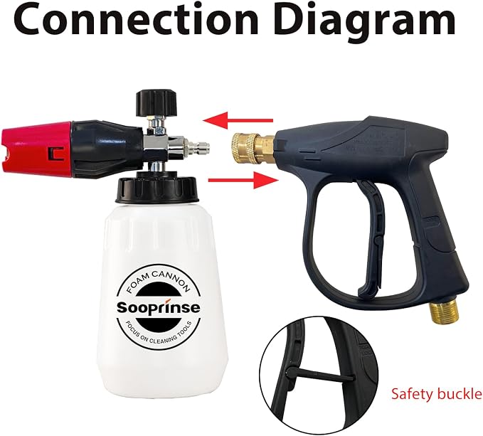 Sooprinse Foam Cannon Kit with Pressure Washer Short Gun, 1 L Snow Foam Lance with 1/4 Inch Quick Connector, Foam Blaster with Pressure Washer Gun,4000 PSI, Black