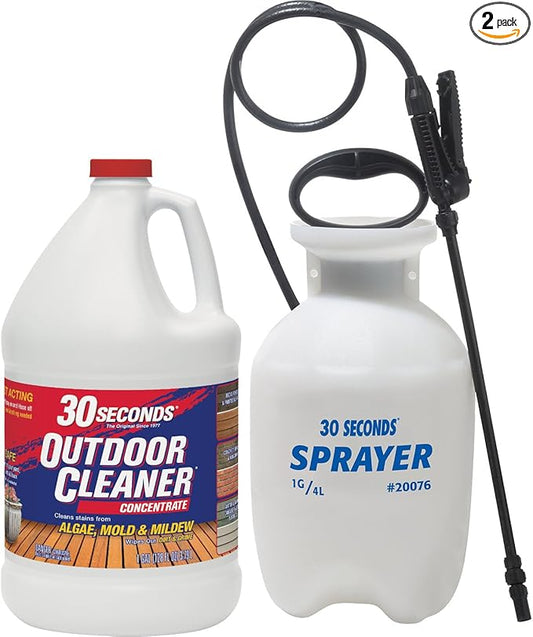 30 SECONDS Outdoor Mold & Mildew Stain Remover | Concentrate | 128 fl. oz. & Outdoor Cleaner 1 Gallon Pump Sprayer Bundle