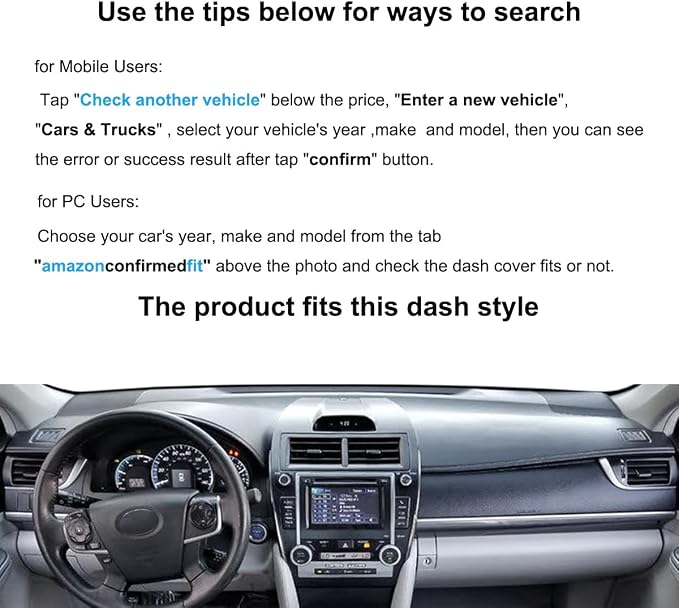 Yiz Dash Cover Mat Pad Fit for Toyota Camry J106 | with Raised Clock, Custom Dashboard Cover Carpet