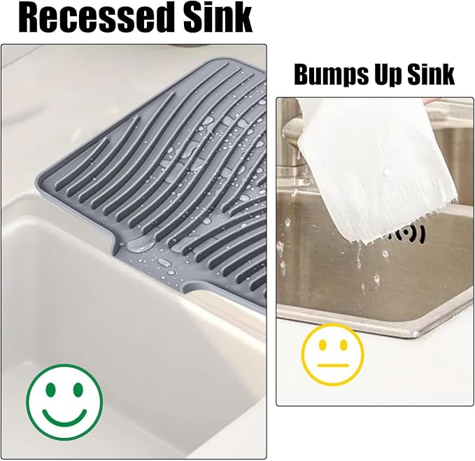 TIKNIK Silicone Dish Drying Mat for Kitchen Counter - Heat Resistant & Non-Slip Dish Drain Pad with Built-In Drain, Dishwasher Safe, Quick-Dry, Hangable & Roll-Up for Storage, Grey-1pcs, 20" x 15"