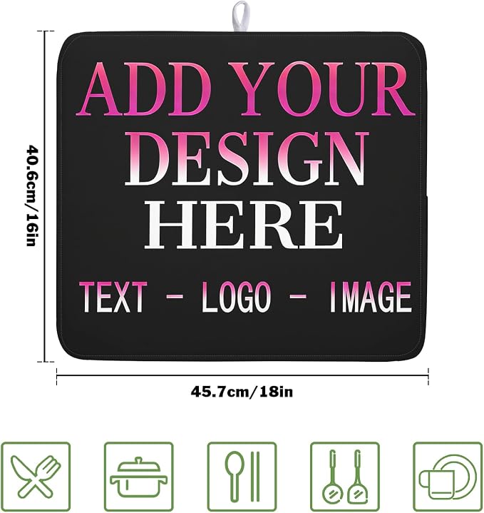 Custom Personalized Dish Drying Mat 16x18 Inch Customized Drying Mats with Picture Text for Kitchen Counter Custom Image Microfiber Absorbent Dishes Pad for Travel Festivals Family Memories Home Decor