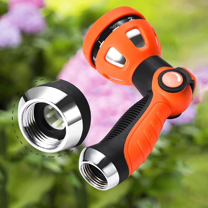 Water Hose Nozzle|Garden Hose Nozzle Hose Spray Nozzle with 10 Patterns High Pressure Hose Nozzles for Garden Hose for Watering Plants Washing Cars Pets(Orange)