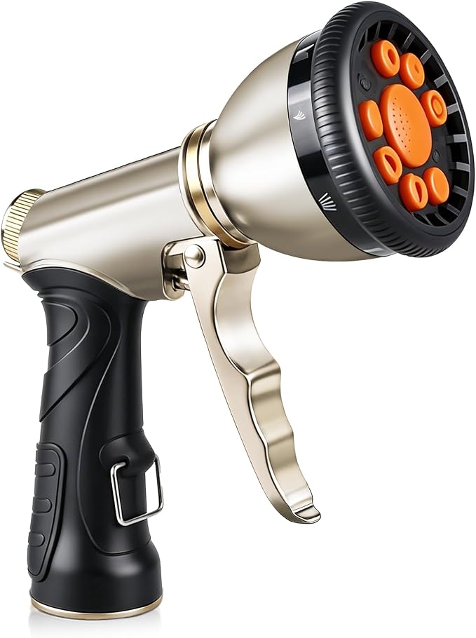 ARXIVE 9-Pattern Brass Hose Nozzle, High Pressure Leakproof Water Sprayer | Versatile sprayer with non-slip grip,Ideal for garden,car and pets,Durable rustproof metal build for daily outdoor use