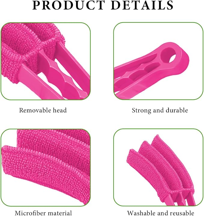 DXNQ 2 PCS Blind Cleaner Duster Tool, Window Venetian Hand-held 3 Arm Dusting Cleaner Brush, Blinds Cleaning Brush Tool for Window Shutters Air Conditioner, Car Accessories (Red+Pink)