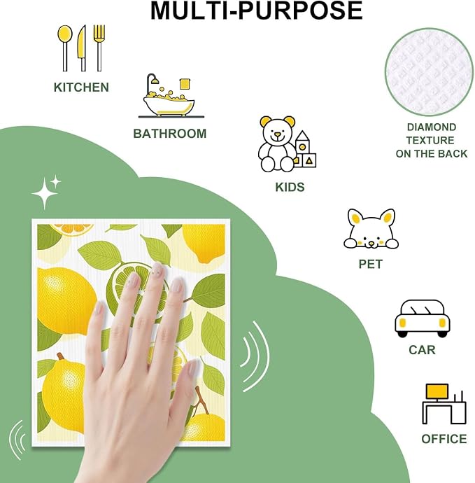 Swedish Dishcloths for Kitchen, 12 Pack Reusable Paper Towels, Super Absorbent, No Odor, Fast-Drying, Non-Scratch Cellulose Sponge Cloths for Counters Dishes Home Bar Table Wiping
