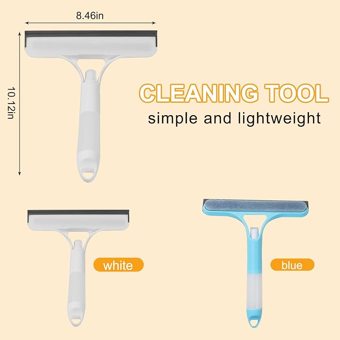 3-in-1 Spray Window Squeegee with Scraper and 2 Cotton Pads, Blue | Spray, wipe, and squeegee glass with one handheld tool; includes two replaceable cotton cleaning strips