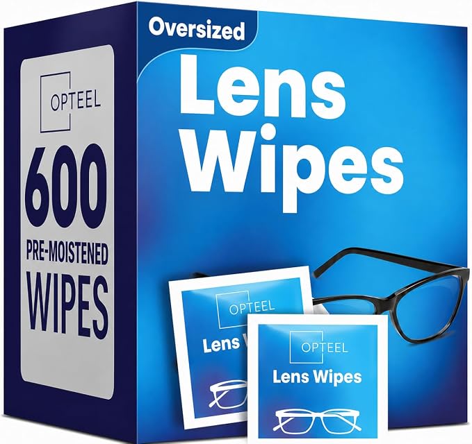 OPTEEL Lens Wipes for Eyeglasses - Pre-moistened Eyeglass Lens Cleaning Wipes - 600 Lens Wipes Individually Wrapped Sracth-Free Streak-Free Eye Glasses Wipes Lens Cleaner for Sunglass & Camera Lens