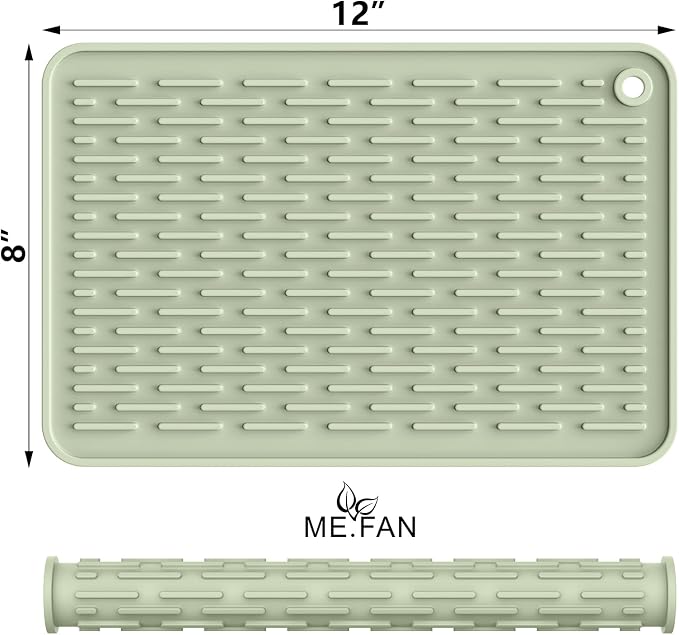ME.FAN Silicone Dish Drying Mat for Kitchen Counter, Dish Drying Pad for Sink, Refrigerator or Drawer, Countertop Protection Pad S - 12'' x 8'' - Desert Sage