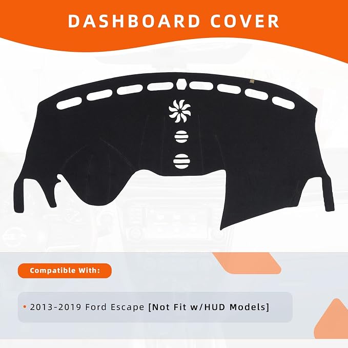 Dashboard Cover Dash Mat Fit for Fo-rd Escape 2019-2013 (Without HUD Models),Car Dash Board Mat Anti-Glare Carpet,Non-Slip Pad Sunshield Protector (Black)