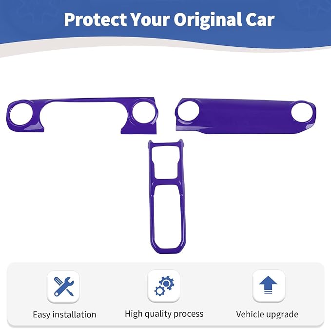 RT-TCZ for Wrangler JL Dash Trim Cover Purple, Gear Shift Panel Trim Frame for Jeep Wrangler JL JLU Gladiator JT 2018-2023 Purple Interior Accessories 3pcs