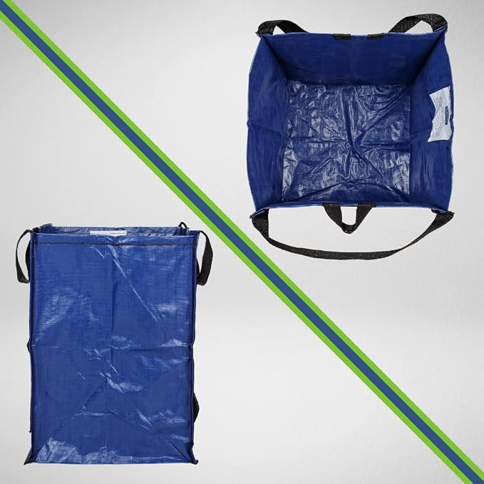 DURASACK Heavy Duty Home and Yard Waste Bag 48-Gallon Woven Polypropylene, Reusable Lawn and Leaf Garden Bag with Reinforced Carry Handles, Pop-Up Self-Standing Garbage Can, Blue (Pack of 2)