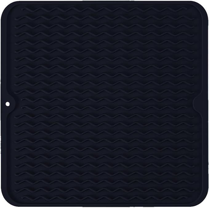 Silicone Dish Drying Mat for Multiple Usage, Easy clean, Eco-friendly, Heat-resistant Dish Drainer Mat for Kitchen Counter,Sink,Refrigerator or Drawer liner (12" x 12", Dark Blue)