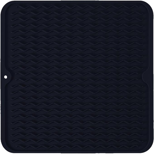 Silicone Dish Drying Mat for Multiple Usage, Easy clean, Eco-friendly, Heat-resistant Dish Drainer Mat for Kitchen Counter,Sink,Refrigerator or Drawer liner (12" x 12", Dark Blue)