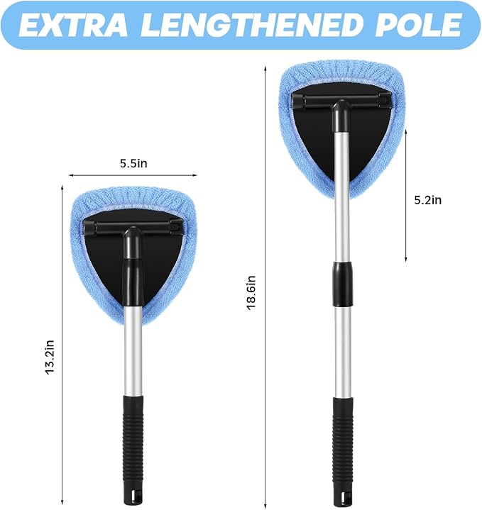 Potchen 8 Pcs Car Windshield Cleaner Tool Kit with Extendable Handle, Microfiber Towel Pads, Brush, Empty Spray Bottle for Auto Glass Wiper Suvs Rvs & Home Windows(Light Blue)