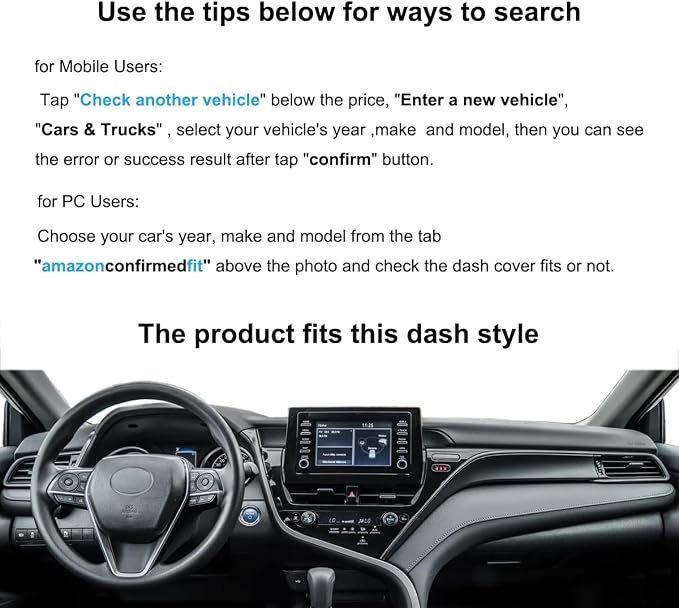 Yiz Dash Cover Mat Pad Fit for Toyota Camry | w/o Head Up Display, Dashboard Cover Pad Cap Carpet Protector