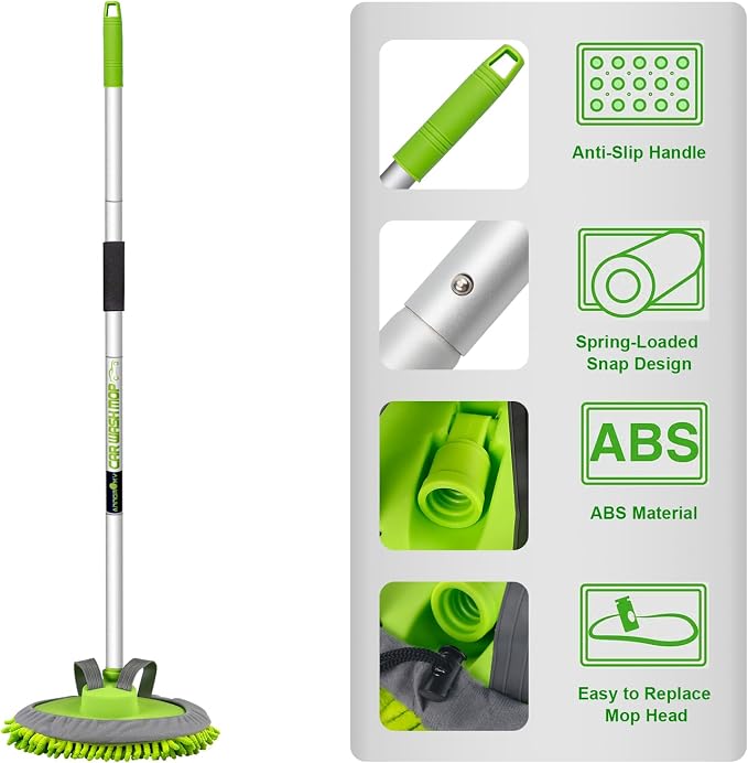 anngrowy 62" Microfiber Car Wash Brush Mop Kit Mitt Sponge with Long Handle Car Cleaning Supplies Kit Duster Washing Car Tools Accessories, 1 Chenille Scratch-Free Replacement Head Aluminum Alloy Pole