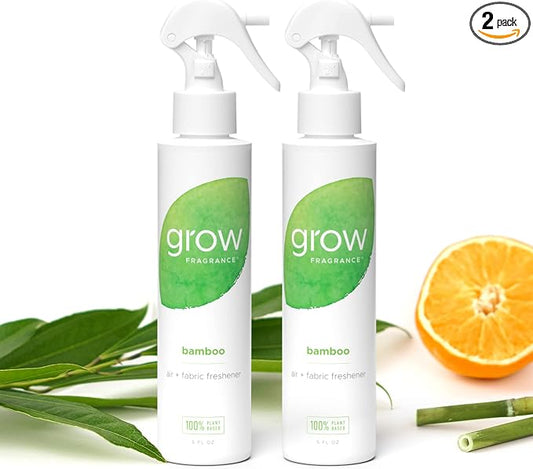 Grow Fragrance Scented Fabric and Room Air Freshener Spray - Certified Non-Toxic, 100% Plant-Based Essential Oils - 5 oz (Bamboo 2-Pack)