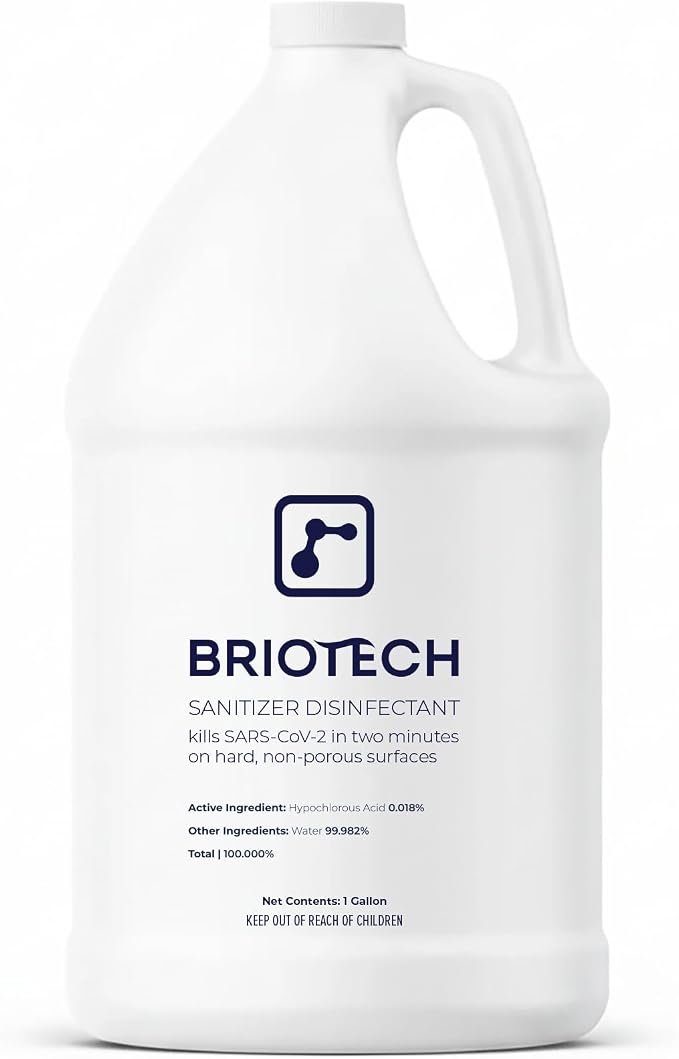 BRIOTECH Sanitizer Disinfectant Hypochlorous, Kill 99.99% of Viruses & Bacteria, Control Mold, Eliminate Odor, Gentle for Nursery & Play Rooms, Food Contact Surface Sanitizer, 1 Gallon Refill