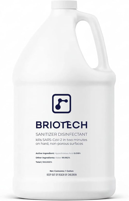 BRIOTECH Sanitizer Disinfectant Hypochlorous, Kill 99.99% of Viruses & Bacteria, Control Mold, Eliminate Odor, Gentle for Nursery & Play Rooms, Food Contact Surface Sanitizer, 1 Gallon Refill