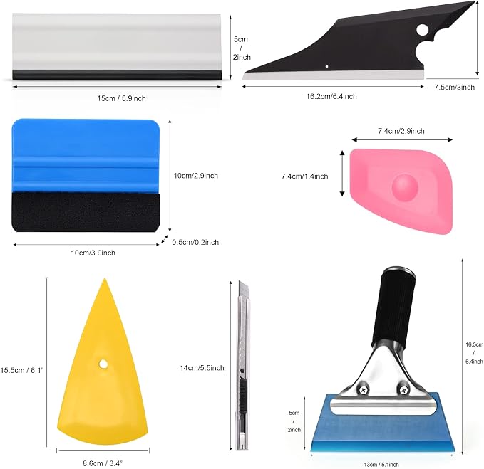 EHDIS Vinyl Wrap Tool Window Tint Kit 7 Pieces Vehicle Tinting Tools Car Glass Protective Film Wrapping Installation Set Included Vinyl Scraper, Window Rubber Squeegee,Cutting Knife with Blades