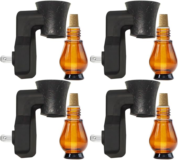 Blank Plug-in Air Freshener Polarized Wall Plug Oil Diffuser for DIY Characteristic Home Scent from Natural Essential Oil, EO+Water, Fragrance Refill (4-Set Black)