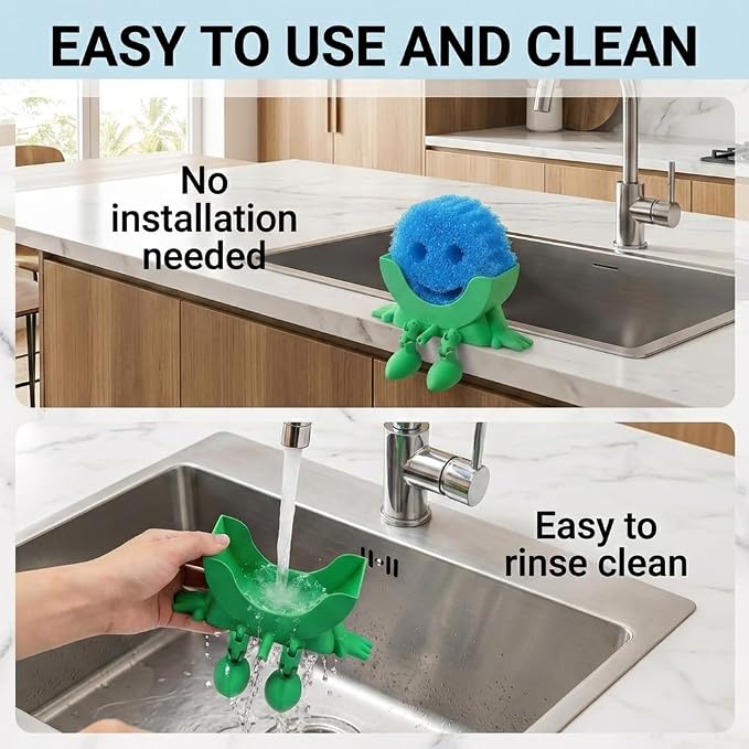 Creative Drainage Sponge Holder: Traceless Glue, 3D Printed Funny Kitchen Sink Holder, Keeps Sponge Dry – for Scrub Daddy (1, Green)