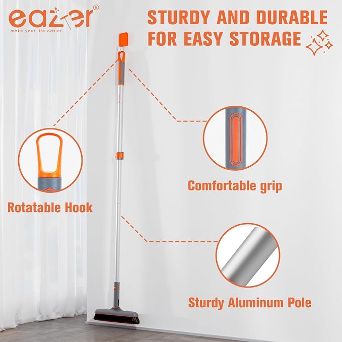 Eazer Grout Brush with Long Handle, 180°Rotation Tile Grout Cleaning Brush, V-Shape Shower Scrubber Cleaner, Stiff Bristle for Cleaning Bathroom Tile Floors - 53in