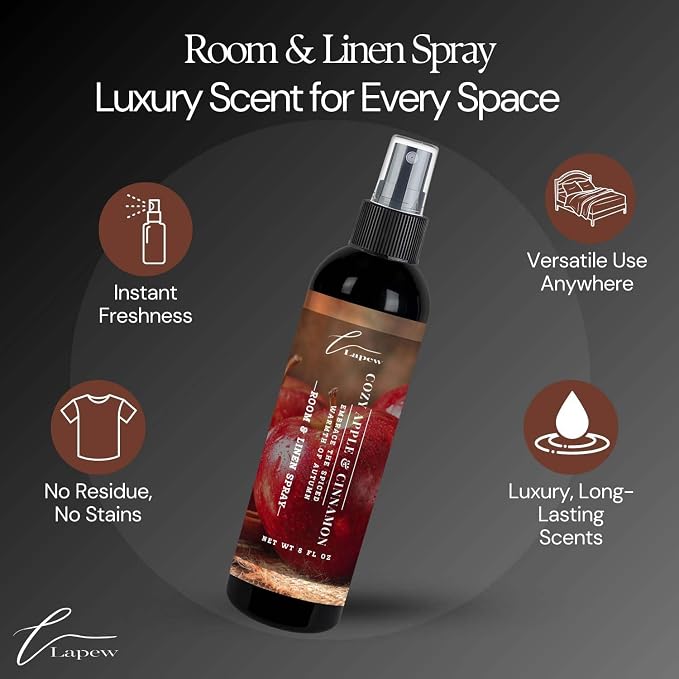 Lapew Room & Linen Spray | Fragrance Mist for Home, Car & Office | Fabric & Air Freshener | Neutralizing Mist | Made in USA | Cozy Cinnamon & Apple