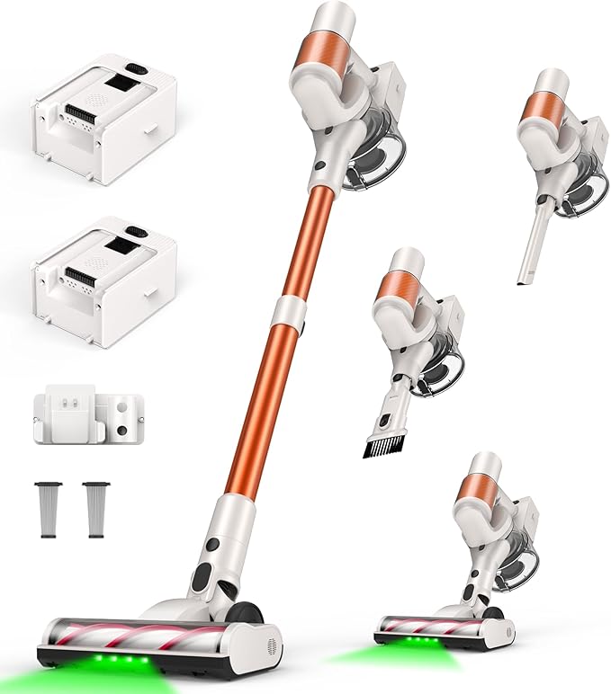 Cordless Stick Vacuum Cleaner, 2 Batteries 110 Mins for Home, Pet Hair | 600W 50KPA Powerful, Self-Standing, Tangle-Free Brush, LED Display, Vacuum Cleaner for Hardwood Floor, Carpet