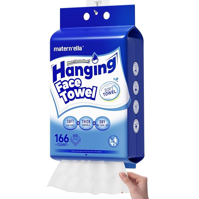 Matern'ella Clean Face Towels Disposable Facial Washcloths Hanging 166 Cts | Thickened Dry Wipes Facial Cleansing Makeup Remover Soft Face Towelettes for Sensitive Skin Unscented 100% Plant-based