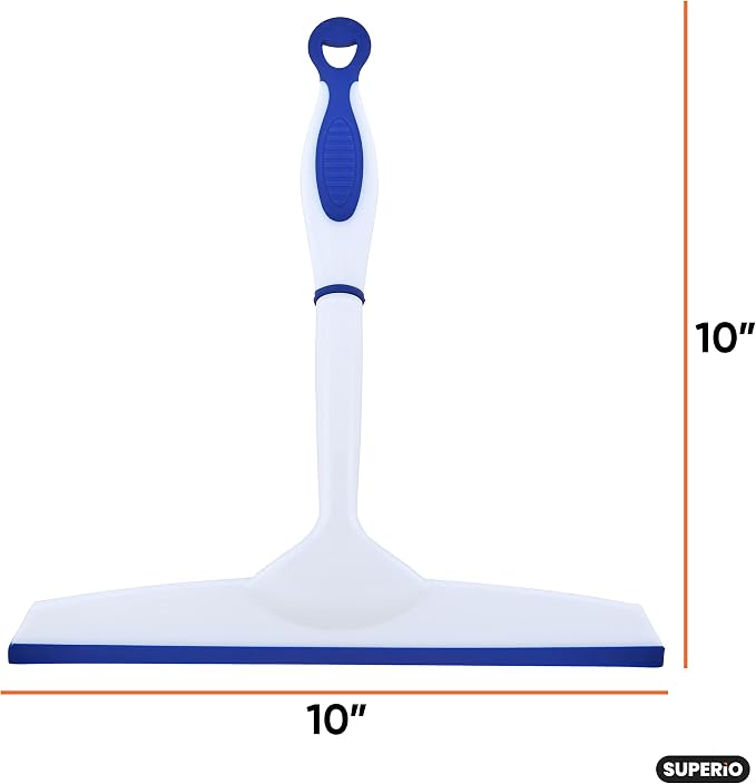 Superio Rubber Squeegee, 3 Pack, Streak Free All Purpose Window Squeegee, Comfort Grip Handle and Hanging Hook (Blue- Red, Grey 10 Inch- 3 Pack)