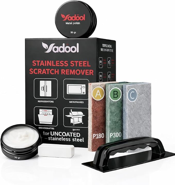 Stainless Steel Scratch Remover Kit, Ideal for Refrigerators, Fridge, Stoves, Sinks, Dishwasher Doors & Appliances Scratch Repair & Polish, Use for Non-Coated Stainless Steel Metal Repair Kits