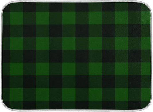 Super Absorbent Dish Drying Mat, Microfiber Fast-Drying Dish Mat, 24" x 18", Kitchen Dish Drying Pad Vintage Hunter Green Plaid