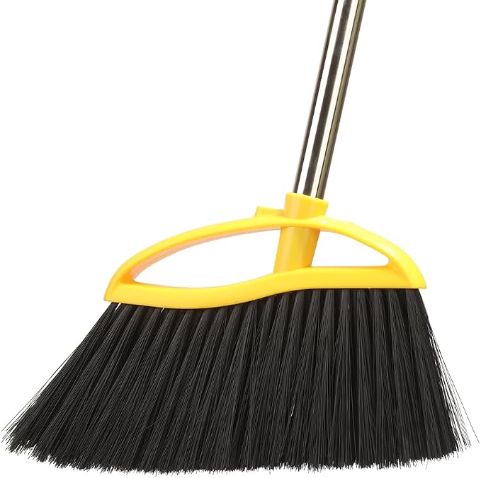 Gloffer Soft Bristles Broom for Indoor Sweeping, Household Cleaning Angle Broom with 55inch Long Handle for Home Office Hardwood Tile Floors Kitchen