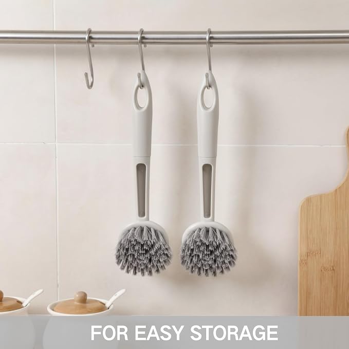 Patelai 12 Pack Kitchen Scrub Dish Brush with Long Handle Dish Scrubber with Stiff Bristles Scrub Brushes for Kitchen Dishes Washing Tools, Pots, Pans and Sink Cleaning (Gray White)