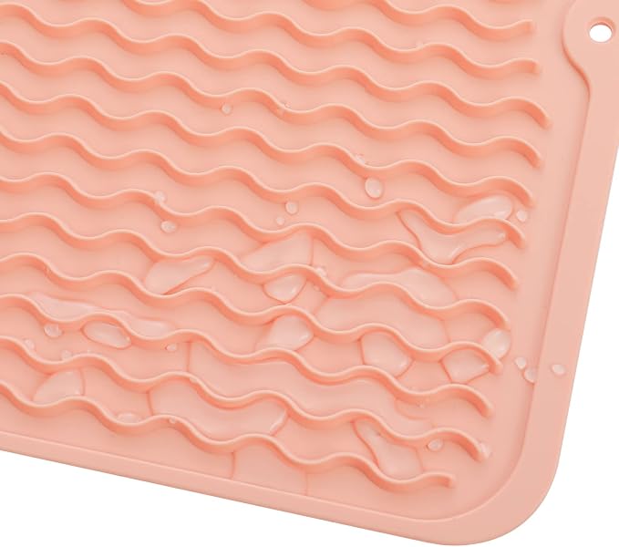 MicoYang Silicone Dish Drying Mat for Multiple Usage,Easy clean,Eco-friendly,Heat-resistant Silicone Mat for Kitchen Counter or Sink,Refrigerator or Drawer liner Pink M 12 inches x 12 inches