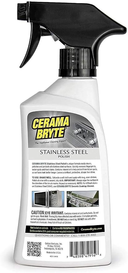 Cerama Bryte Stainless Steel Cleaner & Polish, 16 oz with Cloth